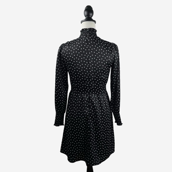 LOFT Dotted Smocked Mini Flare Dress Size 0 Petite Black Lined NEW - Picture 8 of 15